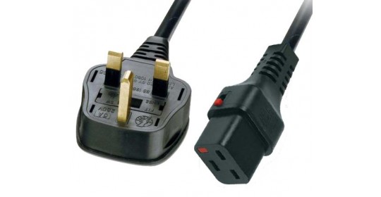 Power Cord IEC Lock 3x1.5mmsq C19-BS1363 13A (UK) 2m -Black