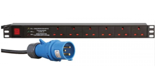 PDU 6Way Horizontal UK(BS536) W/16A Commando Plug 3m-BK