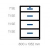 Wall-standing cabinet with 4 drawers (D650,W1200).