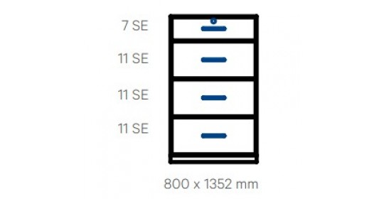 Wall-standing cabinet with 4 drawers (D650,W1200).