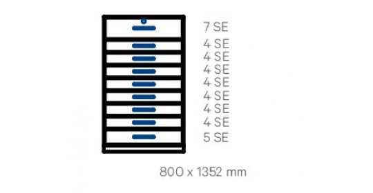Wall-standing cabinet with 9 drawers (D430,W800).