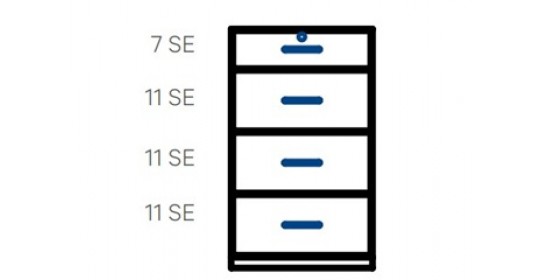 Wall-standing cabinet with 4 drawers (D430,W1000).