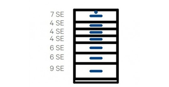 Wall-standing cabinet with 7 drawers (D430,W1200).