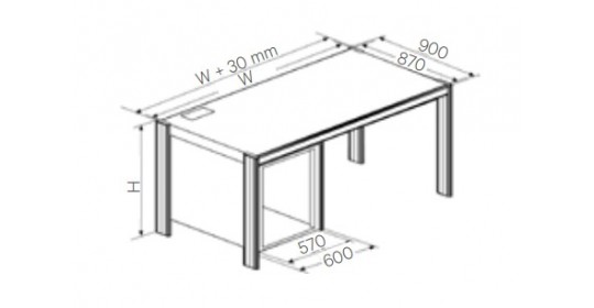 Desk with 19” office pedestal,left, W1140,H750,D870(CRS).