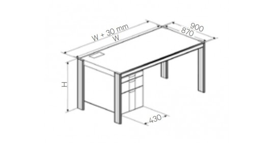 Desk with 150 + 300 mm left office pedestal (W1710,H720)CRS.