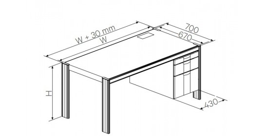 Desk with right office pedestal(150 + 300 mm),depth 670 mm(CRS).