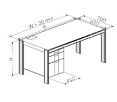 Desk with left office pedestal(150 + 300 mm),depth 670mm(CRS).