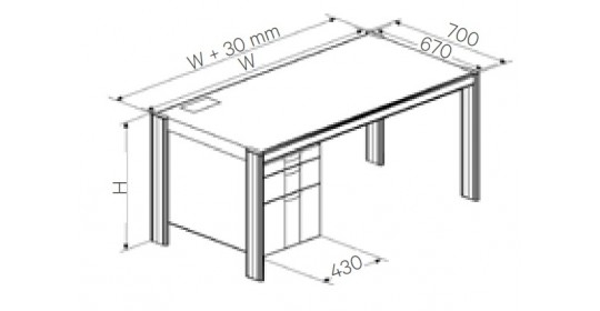 Desk with left office pedestal(150 + 300 mm),depth 670mm(CRS).