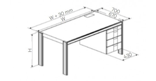 Desk with right office pedestal(3 x 150 mm),depth 670mm(CRS).