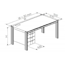 Desk with left office pedestal(3 x 150 mm),depth 670mm(CRS).