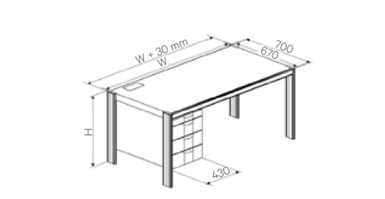 Desk with left office pedestal(3 x 150 mm),depth 670mm(CRS).