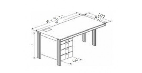 Combi Desk with office pedestal, 3 x 150 mm, left (W1710,H720) CRS.