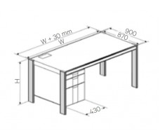 Desk with 150 + 300 mm left office pedestal (W1710,H750).