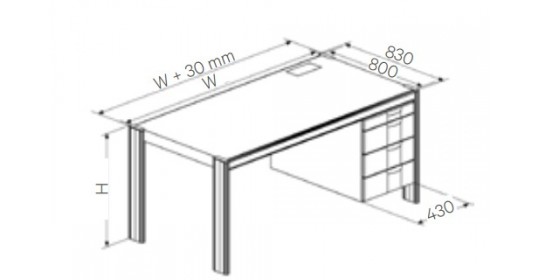 Desk with right office pedestal ( 3 x 150 mm),W1600,D800 (CRS). Desk with right office pedestal ( 3 x 150 mm),W1600,D800 (CRS).