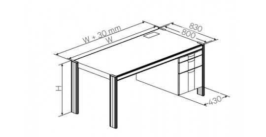 Desk with right office pedestal(150 + 300 mm),W1200,D800(CRS).