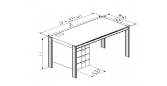 Desk with left office pedestal,( 3 x 150 mm) W1200,D800( (CRS).