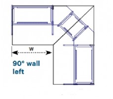 Worktops, 90° wall left, D1200 straight (W- 1830).