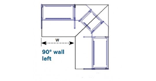 Worktops, 90° wall left, D1050 lowered (W- 1830).