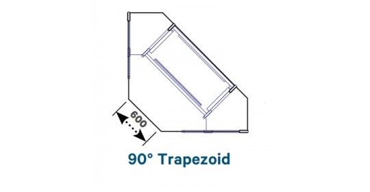 Worktops, 90° trapezoid wall, D1050 lowered.