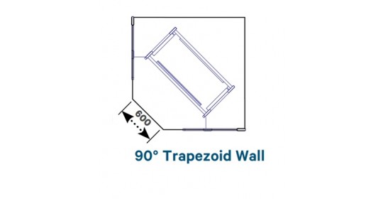 Worktops, 90° trapezoid wall, D1200 lowered.