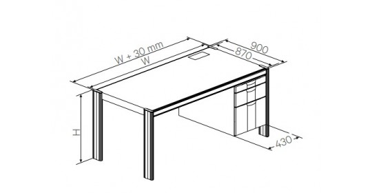Desk with 150 + 300 mm right office pedestal (W1140,H750)ESD.