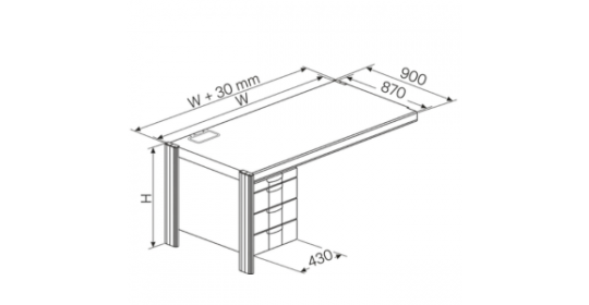 Modular Technical Desk Extension With 3-Drawer Left Pedestal Modular Technical Desk Extension With 3-Drawer Left Pedestal
