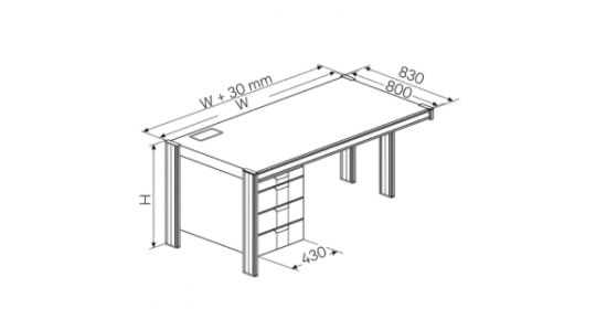 Compact Office Desk with Built-In Left pedestal, depth 800 mm(W1200,H720)