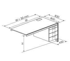 Modular Workstation Side Desk With Right Drawer Unit