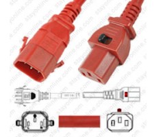 IEC320 C14 Male Plug to C13 Connector Dual-Lock 0.9mtr / 3ft 10a/250v 18/3 SVT Red