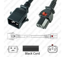 IEC320 C20 Male Plug to C13 Connector Dual-Lock 1.8mtr / 6ft 15a/250v 14/3 SJT Black
