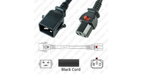 IEC320 C20 Male Plug to C13 Connector Dual-Lock 1.8mtr / 6ft 15a/250v 14/3 SJT Black