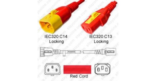 EC320 C14 Male Plug to C13 Connector V-Lock 1.8mtr / 6ft 10a/250v H05VV-F3G.75 & 18/3 SVT Red