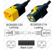 IEC320 C20 Male Plug to C19 Connector V-Lock 0.9mtr / 3ft 16a/250v H05VV-F3G1.5 & 14/3 SJT Black