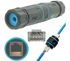 Coupler RJ45-RJ45 CAT6 Shielded IP68 Waterproof W/Cover-BK.
