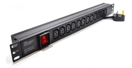 PDU 12Way Vertical 12xC13,1.5mm² Cord W/13A 3m UK Plug.