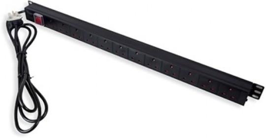 PDU 12 Way Vertical Switched UK 45Deg 13A UK Plug BK-3m.