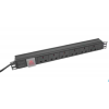 PDU 6 Way 1U 19" Horizontal UK Socket 13A UK Plug 2m BK.