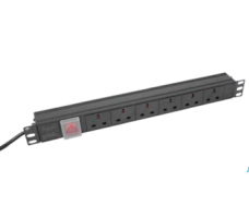 PDU 6 Way 1U 19" Horizontal UK Socket 13A UK Plug 2m BK.