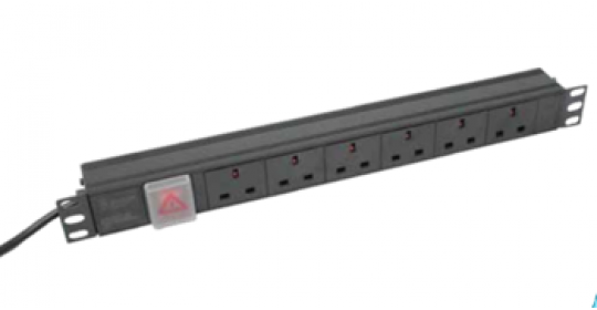 PDU 6 Way 1U 19" Horizontal UK Socket 13A UK Plug 2m BK.