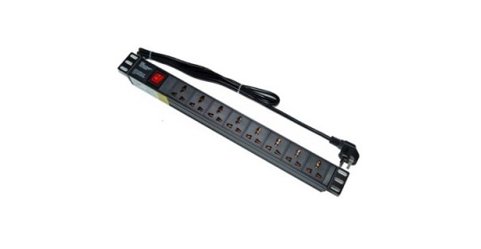PDU 8Way 1U 19" Universal Socket, UKPlug Black -2Mtr.